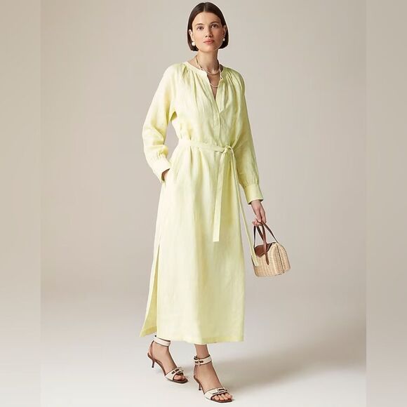 NWT J CREW Cabana dress in linen in lemon - Picture 2 of 7